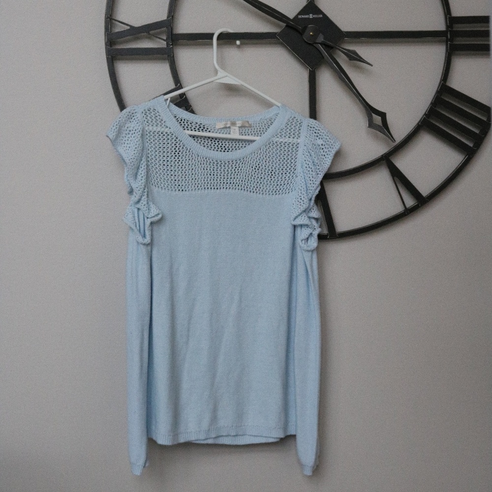 Pale Blue Knit Cold Shoulder Sweater 💎